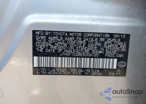 2014 Lexus Is 250 из США, поврежденный, VIN JTHCF1D28E5006120